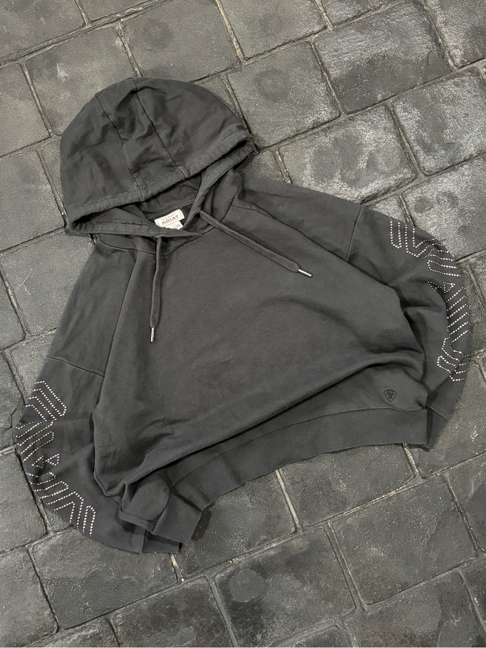 Ariat women’s spark hoodie dark gray with lower arm Aztec stud detail size large